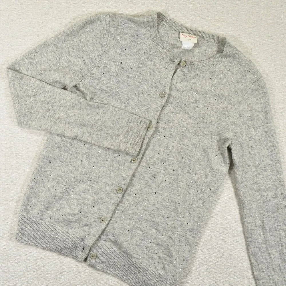 J Crew Crewcuts Girls 14 Gray Heather Sparkle Merino Wool Blend Cardigan Sweater
